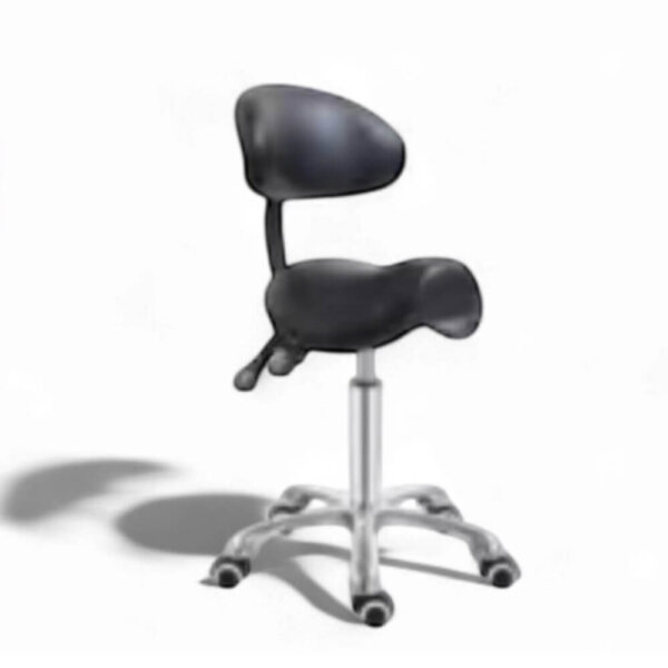 Tabouret zwart met paardenzit en rugleuning