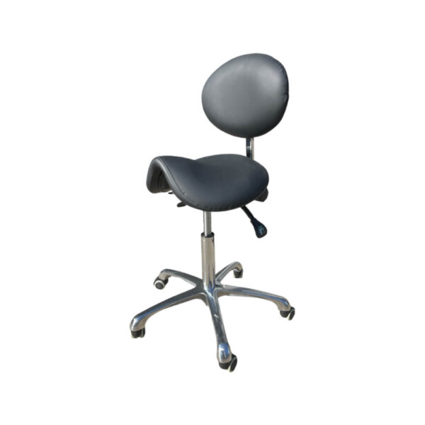 Tabouret zwart met paardenzit en rugleuning